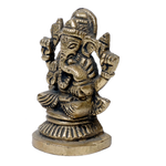 Brass Murti Lord Ganesha Is Sitting On Throne - 2.5 × 2 Inches | For Pooja Temple | Home Decor | Office & Mandir Decoration And Gifts
