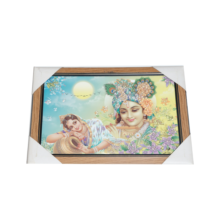 Goddess Radha And Lord Krishan Photo Frame - 20 × 15 Inches | For Pooja Temple | Home Decor And Gifts