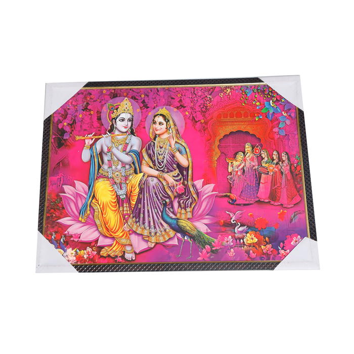 Goddess Radha And Lord Krishan Photo Frame - 25 × 19 Inches | For Pooja Temple | Home Decor And Gifts