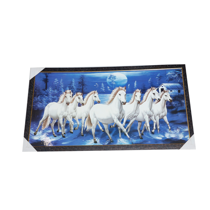 7 Running Vastu Shastra White Horse Photo Frame - 21 × 39 Inches | For Home Decor And Gifts