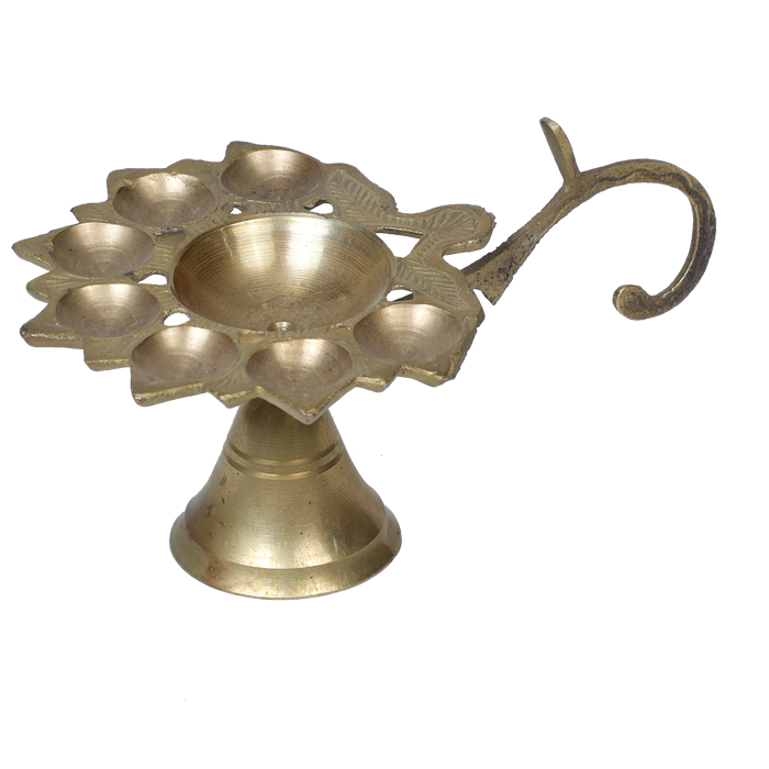 Brass Seven Mukhi Diya Special For Pooja Arti | Seven Mukhi 7 Face Diya Oil Lamp - 3 × 6 Inches | For pooja Temple | Home and Mandir Decoration