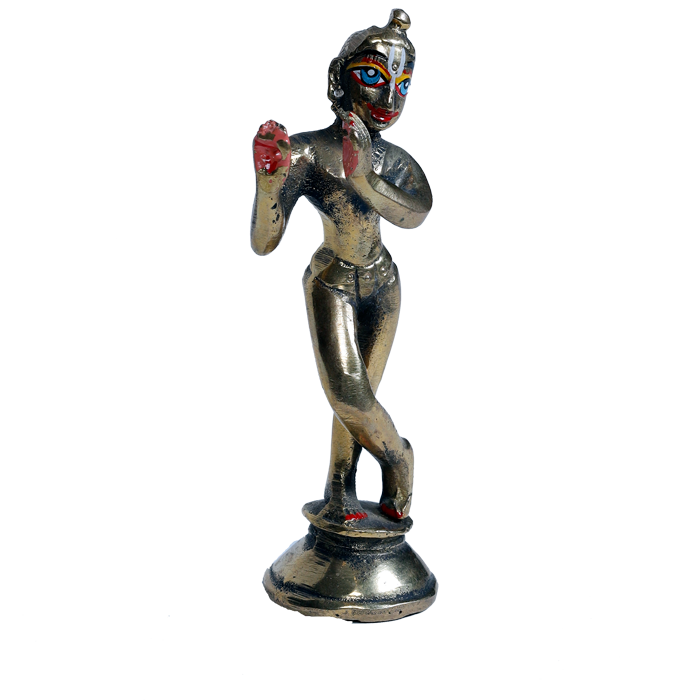 Brass Murti Lord Krishna Is Standing At The Stool- 4.5 × 2 Inches | For Pooja Temple | Home Decor | Office & Mandir Decoration And Gifts