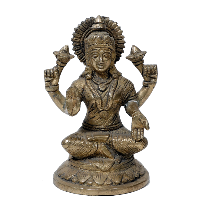Brass Murti Goddess Lakshmi Ji Is Sitting On Lotus Flower - 4.5 × 3.5 Inches | For Pooja Temple | Home Decor | Office & Mandir Decoration And Gifts