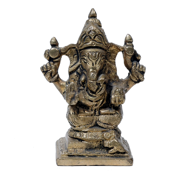 Brass Murti Lord Ganesha Is Sitting On Throne - 3 × 2 Inches | 3.5 × 3 Inches | 3 × 2.5 Inches | 3 × 3 Inches | For Pooja Temple | Home Decor | Office & Mandir Decoration And Gifts