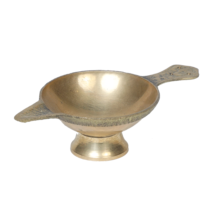 Brass Puja Aarti Diya with Stick - 1.5 × 4 Inches | 1 × 3 Inches | For Pooja Temple | Home And Mandir Decoration And Gifts