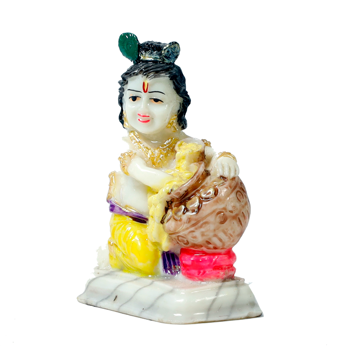 Lord Krishna Is Sitting On Throne | Marble Dust Murti Idol - 3 x 2 Inches | For Pooja Temple | Home Decor | Office Decoration | Mandir Decoration And Gifts