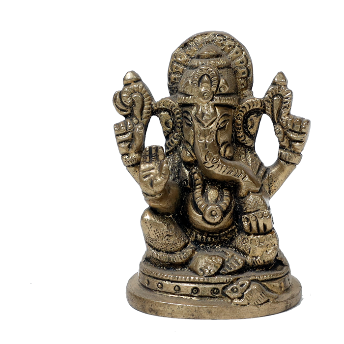 Brass Murti Lord Ganesha Is Sitting On Throne - 4.5 × 2.5 Inches | For Pooja Temple | Home Decor | Office & Mandir Decoration And Gifts