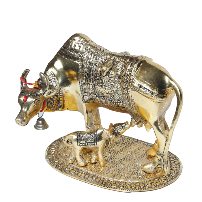 Metal Golden And Silver Plated Cow And Collins - 6.5 × 9 Inches | For Pooja Temple | Home Decor | Office & Mandir Decoration | Vastu & Spiritual Decor, Ideal for Worship And Gifts