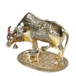 Metal Golden And Silver Plated Cow And Collins - 6.5 × 9 Inches | For Pooja Temple | Home Decor | Office & Mandir Decoration | Vastu & Spiritual Decor, Ideal for Worship And Gifts