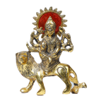 Brass Murti Shera Wali Mata Is Sitting On Lion - 6 × 5 Inches | For Pooja Temple | Home Decor | Office & Mandir Decoration And Gifts