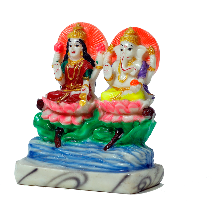 Goddess Lakshmi Mata & Lord Ganesha Marble Dust Murti Idol - 5 x 5 Inches | For Pooja Temple | Home Decor | Office Decoration | Mandir Decoration And Gifts