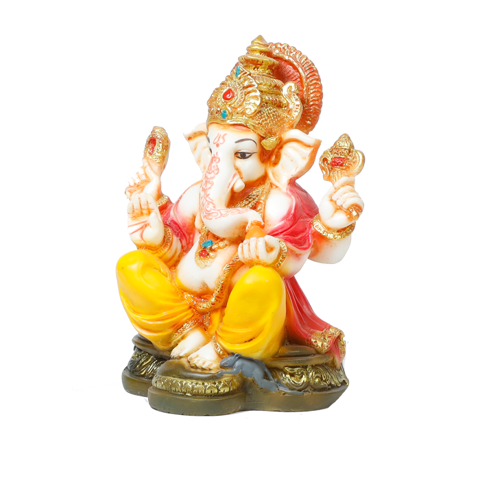 Lord Ganesha Is Sitting On The Throne | Marble Dust Murti Idol - 6 × 4 Inches | For Pooja Temple | Home Decor | Office Decoration | Mandir Decoration And Gifts