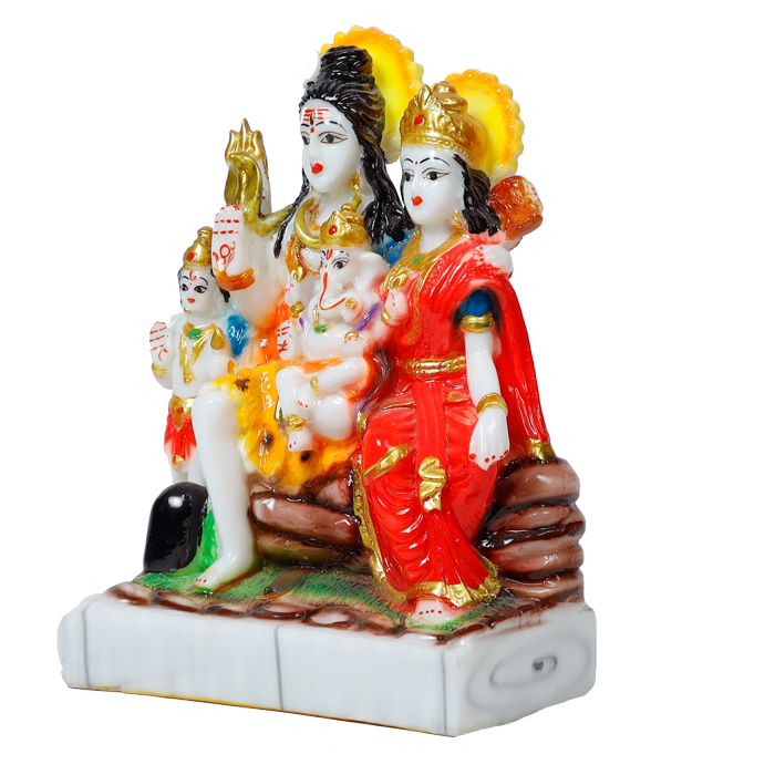 Lord Shiva Family Sitting on The Throne Marble Dust Murti Idol | God Shiva, Parvati, Ganesh And Kartikeya - 9 × 7 Inches | For Pooja Temple | Home Decor | Office Decoration | Mandir Decoration And Gifts