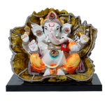 Lord Ganesha Is Sitting On The Paan Leaf | Marble Dust Murti Idol - 10 × 9 Inches | For Pooja Temple | Home Decor | Office Decoration | Mandir Decoration And Gifts