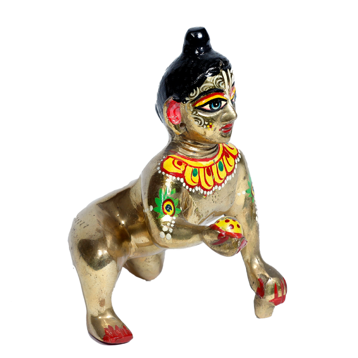 Brass Murti Laddu Gopal Shringar | Laddu Gopal For Janmashtami Special - 6 × 4 Inches | For Pooja Temple | Home Decor | Office & Mandir Decoration And Gifts