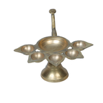 Brass Panchmukhi Puja Aarti Diya with Handle | Festival, Diwali, Navratri 5 Batti Oil Diya Stand - 3 × 8 Inches | For Pooja Temple | Home And Mandir Decoration