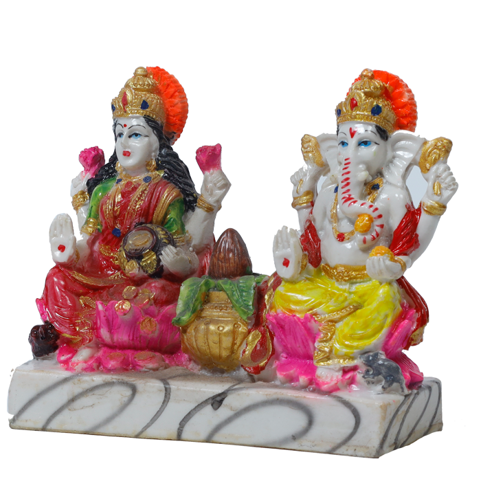Goddess Lakshmi Mata & Lord Ganesha Is Sitting On Throne | Marble Dust Murti Idol - 5 x 6 Inches | For Pooja Temple | Home Decor | Office Decoration | Mandir Decoration And Gifts