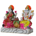 Goddess Lakshmi Mata & Lord Ganesha Is Sitting On Throne | Marble Dust Murti Idol - 5 x 6 Inches | For Pooja Temple | Home Decor | Office Decoration | Mandir Decoration And Gifts