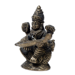 Brass Murti Goddess Saraswati Ji Is Sitting On Swan - 3 × 2 Inches | For Pooja Temple | Home Decor | Office & Mandir Decoration And Gifts