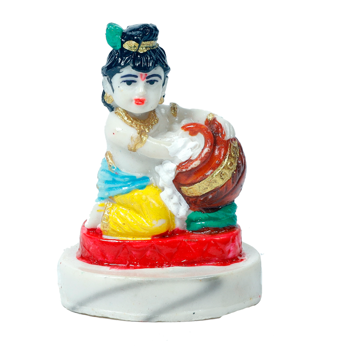 Lord Bal Gopal Krishna, Makhan Chor Kanhiya Marble Dust Murti Idol - 3 x 2 Inches | For Pooja | Home Decor | Office Decoration | Mandir Decoration And Gifts