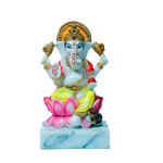 Lord Ganesha Is Sitting On Lotus Flower | Marble Dust Murti Idol - 7 × 4 Inches | For Pooja Temple | Home Decor | Office Decoration | Mandir Decoration And Gifts