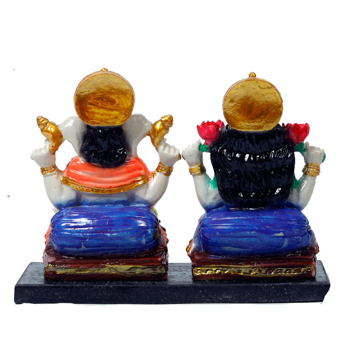 Goddess Lakshmi Mata & Lord Ganesh Is Sitting On Throne Marble Dust Murti Idol - 6 x 5 Inches | For Pooja Temple | Home Decor | Office Decoration | Mandir Decoration And Gifts