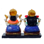 Goddess Lakshmi Mata & Lord Ganesh Is Sitting On Throne Marble Dust Murti Idol - 6 x 5 Inches | For Pooja Temple | Home Decor | Office Decoration | Mandir Decoration And Gifts