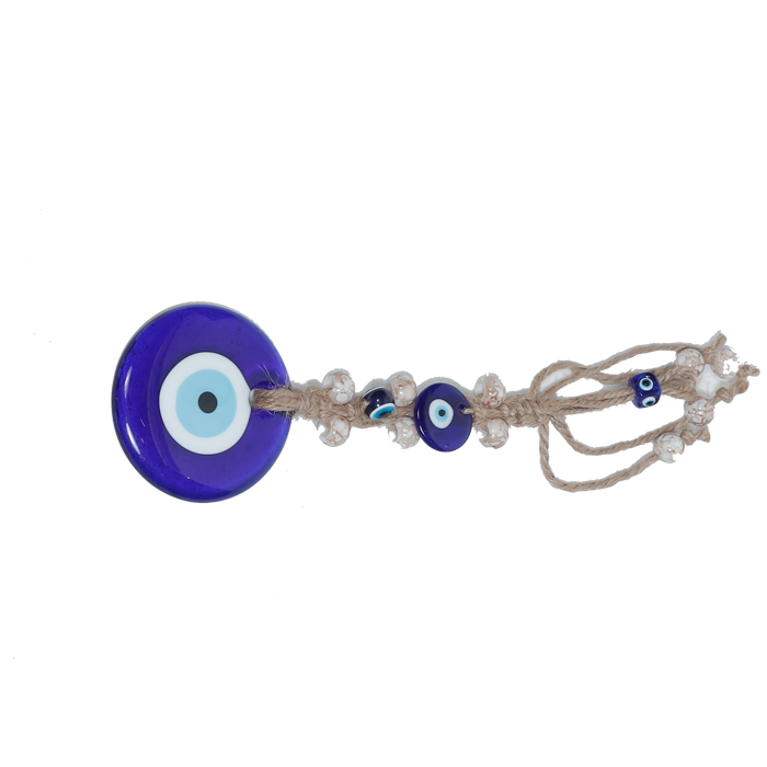 Glass Blue Evil Eye Hanger - 12 × 3 Inches