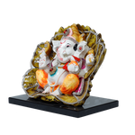 Lord Ganesha Is Sitting On The Paan Leaf | Marble Dust Murti Idol - 10 × 9 Inches | For Pooja Temple | Home Decor | Office Decoration | Mandir Decoration And Gifts