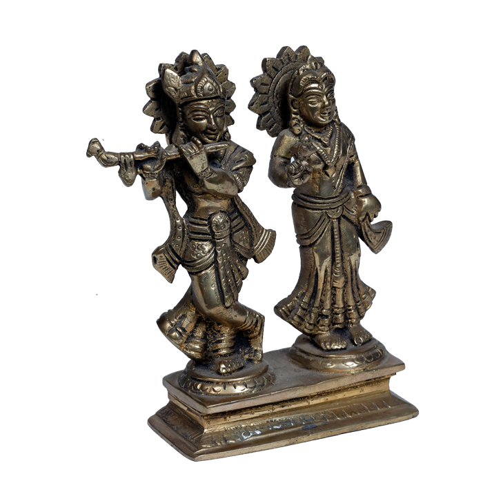 Brass Murti Goddess Radha And Lord Krishana - 6 × 5.5 Inches | For Pooja Temple | Home Decor | Office & Mandir Decoration And Gifts