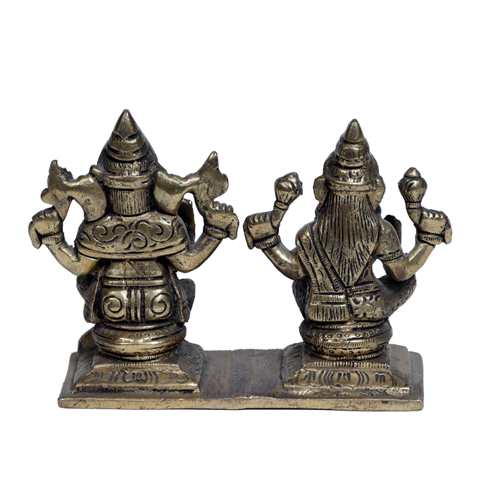Ashtadhatu Murti Goddess Lakshmi And Lord Ganesha Is Sitting On Stool - 4 × 5.5 Inches | For Pooja Temple | Home Decor | Office & Mandir Decoration And Gifts
