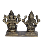 Ashtadhatu Murti Goddess Lakshmi And Lord Ganesha Is Sitting On Stool - 4 × 5.5 Inches | For Pooja Temple | Home Decor | Office & Mandir Decoration And Gifts