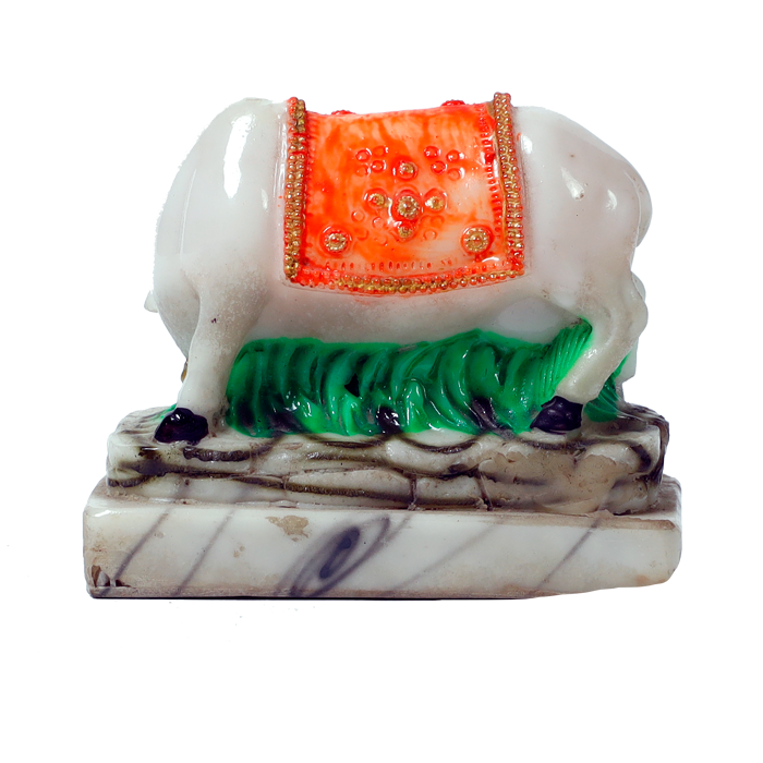 Nandi And Lord Bal Gopal Krishana | Marble Dust Murti Idol - 4 x 4 Inches | For Pooja Temple | Home Decor | Office Decoration | Mandir Decoration And Gifts