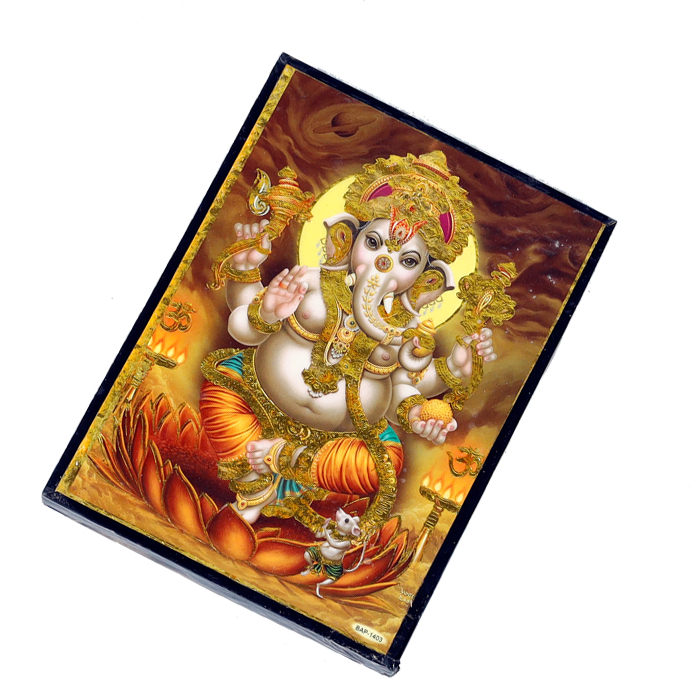 Lord Ganesha Is Sitting On Throne With Mushak Photo Frame - 7 x 5 Inches | For Pooja Temple | Home Decor | Office Decoration | Mandir Decoration And Gifts