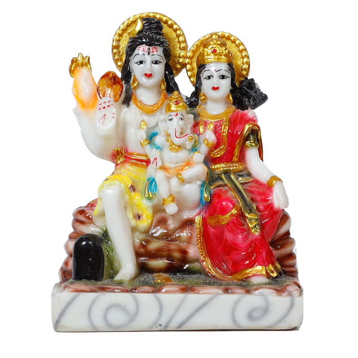 Lord Shiva Family Sitting on The Throne Marble Dust Murti Idol | God Shiva, Parvati, Ganesh And Kartikeya - 8 × 7 Inches | For Pooja Temple | Home Decor | Office Decoration | Mandir Decoration And Gifts