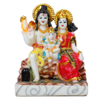 Lord Shiva Family Sitting on The Throne Marble Dust Murti Idol | God Shiva, Parvati, Ganesh And Kartikeya - 8 × 7 Inches | For Pooja Temple | Home Decor | Office Decoration | Mandir Decoration And Gifts