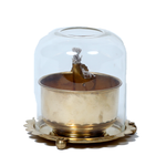 Brass Akhand Jyoti Diya Oil Lamp with Adjustable Bati Knob | Lifting Screw Wick Holder & Borosilicate Glass Cover - 5 × 6 Inches | For Pooja Temple | Home & Mandir Decoration And Gifts