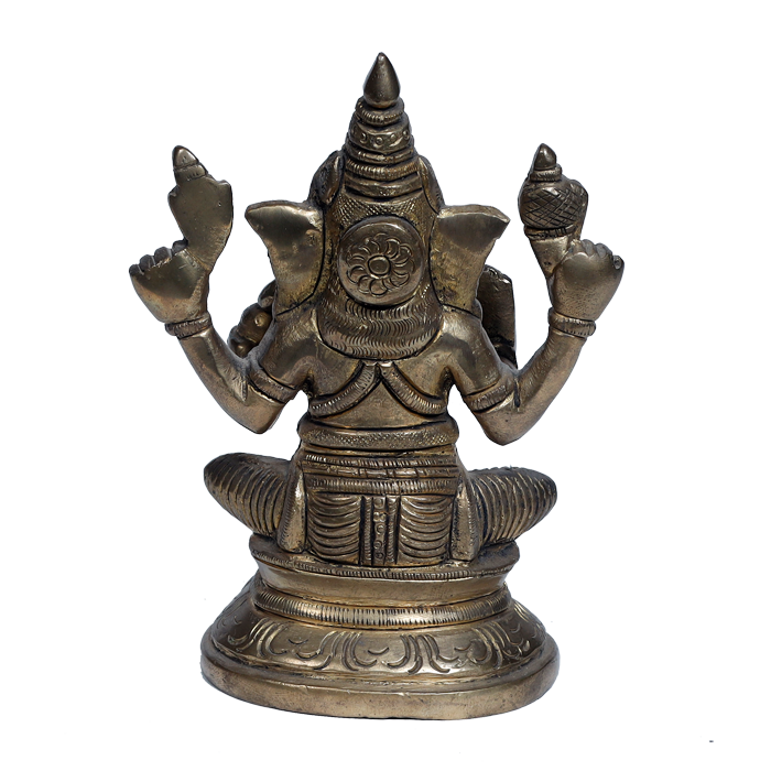 Brass Murti Lord Ganesha Is Sitting On Throne - 6.5 × 4 Inches | For Pooja Temple | Home Decor | Office & Mandir Decoration And Gifts