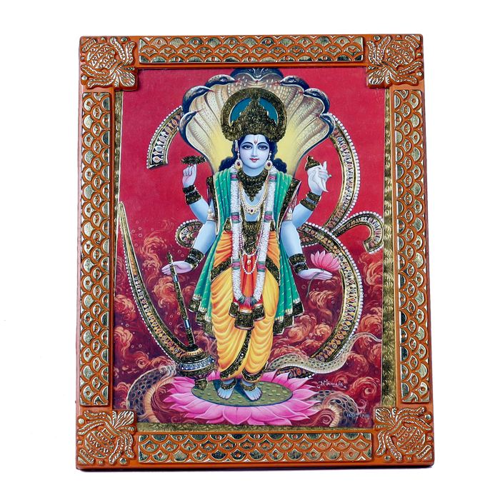 Lord Vishnu Bhagwan Photo Frame - 8 x 6 Inches | For Pooja Temple | Home Decor | Office Decoration | Mandir Decoration And Gifts