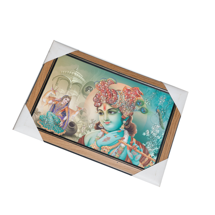 Goddess Radha And Lord Krishan Photo Frame - 20 × 15 Inches | For Pooja Temple | Home Decor And Gifts