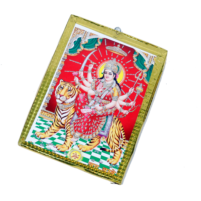 Goddess Durga Devi Is Sitting On Tiger | Photo Frame - 7 x 5 Inches | For Pooja Temple | Home Decor | Office Decoration | Mandir Decoration And Gifts