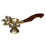 Brass Panchmukhi Puja Aarti Diya with Handle | Festival, Diwali, Navratri 5 Batti Oil Diya Stand - 2 × 8 Inches | For Pooja Temple | Home And Mandir Decoration