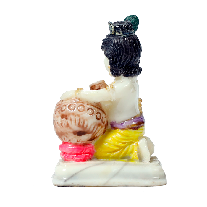 Lord Krishna Is Sitting On Throne | Marble Dust Murti Idol - 3 x 2 Inches | For Pooja Temple | Home Decor | Office Decoration | Mandir Decoration And Gifts