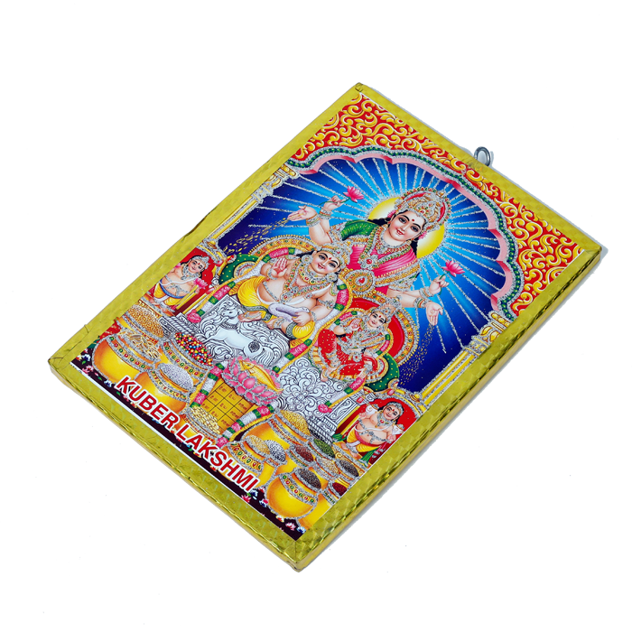 Goddess Lakshmi Mata And Kubera Ji Photo Frame - 7 x 5 Inches | For Pooja Temple | Home Decor | Office Decoration | Mandir Decoration And Gifts