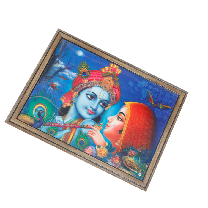 Goddess Radha And Lord Krishan Photo Frame - 17 × 13 Inches | For Pooja Temple | Home Decor And Gifts