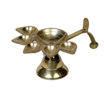 Brass Panchmukhi Puja Aarti Diya with Handle | Festival, Diwali, Navratri 5 Batti Oil Diya Stand - 2 × 5 Inches | For Pooja Temple | Home And Mandir Decoration
