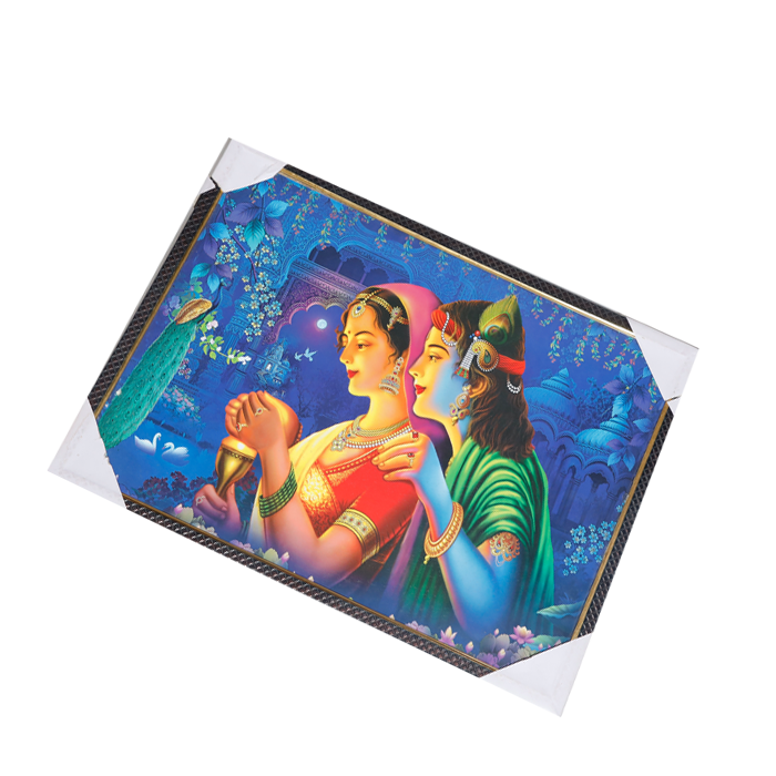 Goddess Radha And Lord Krishan Photo Frame - 25 × 19 Inches | For Pooja Temple | Home Decor And Gifts
