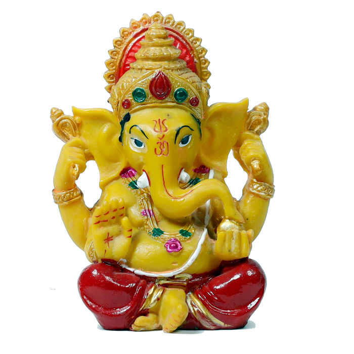 Lord Ganesha Is Sitting On Throne Marble Dust Murti Idol - 6 x 4 Inches | For Pooja Temple | Home Decor | Office Decoration | Mandir Decoration And Gifts
