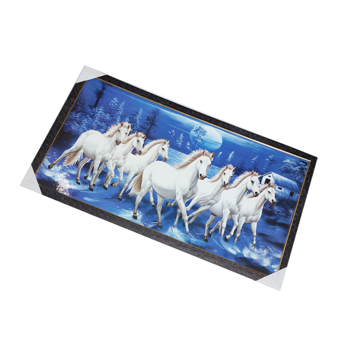 7 Running Vastu Shastra White Horse Photo Frame - 21 × 39 Inches | For Home Decor And Gifts