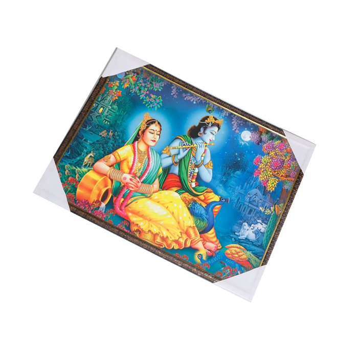 Goddess Radha And Lord Krishan Photo Frame - 25 × 19 Inches | For Pooja Temple | Home Decor And Gifts